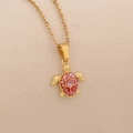 Macro view of gold tortoise pendant with red shell texture on stainless steel chain - Red Sea Turtle Necklace (3#Red)