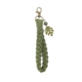 Portachiavi macramè verde fatto a mano con ciondolo a foglia di monstera in legno e gancio - 4*18cm / Verde Militare