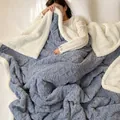 Thick navy blue textured blanket with white sherpa fleece lining for sofa or bed - Midnight Sale - Tafury Jacquard Double-layer Blanket [blue-gray] - Special Price Drop / Midnight - 40cm*40cm - Carnival Price Drop