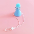 Sky blue pet birthday party hat with a blue pompom and checkered bow detail - Blue Bow Hat