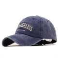 Washed navy blue cotton baseball cap with vintage Angeless 3D embroidery on front - Adjustable / Washed Navy