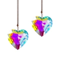 Rainbow faceted crystal heart pendants with brown cord hangers on white background - Iridescent Heart Pendant + Heart Pendant 30mm