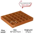 Vintage brown 30-compartment pine wood organizer tray with 6x6cm dividers for small items - Retro 30 Grids