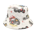 Dettaglio cappello alla pescatora bianco per bambini con motivi colorati di monster truck - M (56-58cm) / Bianco