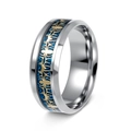 Herrenring aus Silberstahl mit blauem Sterneninlay und goldenem Spinnenmuster - US 7 / Blau mit goldenem Zahnrad