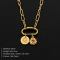 14K gold plated stainless steel necklace with letter Q and pink stone charms - Gold / Letter Q