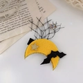 Halloween yellow moon and black bat hair clip with festive sequins for cosplay party hair decor - Moon Bat Spider Web Hair Clip