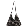 Sac fourre-tout chic en toile léopard à grande capacité avec large bandoulière - Noir