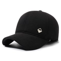 Gorra de béisbol de lana negra gruesa para hombre con placa de metal de moda - Ajustable / Negro