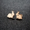 Cute bunny stud earrings with heart cutout design in elegant rose gold stainless steel - 283 Rose Gold (Rabbit)