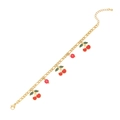 Collana con ciliegia dorata con perle rosse e foglie verdi su catena doppia in acciaio inossidabile - Bracciale con Ciondolo a Ciliegia (2#)