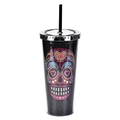 Black glitter tumblr with colorful rhinestone skull and silver lid with straw - 700ml / Black Style B