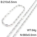 Set de cadena de acero inoxidable pulido con pulsera de 210mm y collar de 660mm largo - Pulsera / Color Acero