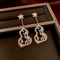 Elegant gold flower and gourd earrings with white sparkling zircons in a vintage style - Silver Needle-Gold-Floral Hollow Gourd(52#)