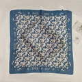 Navy blue square silk scarf with classic paisley patterns and geometric borders - Cute Cashew Blue Small Square Scarf / 65