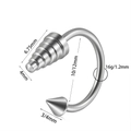 Silver stainless steel punk horseshoe lip ring with sharp cones and spiral detailing - Spiral Cone Style-1.2x10x3mm