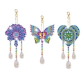 DIY diamond painting suncatcher wind chime set with colorful bird and mandala patterns - FL126
