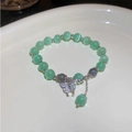 Green cat eye beaded bracelet with silver butterfly charm and sparkling crystals - 4# Green Butterfly Bracelet