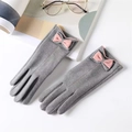 Guantes de invierno gris oscuro para mujer con lazo rosa y función táctil móvil - Gris
