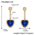 18k gold plated stainless steel heart earrings with zircon and colored glass stones - Blue Heart Zirconia Earrings (F952)