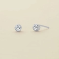 Single round clear crystal stud earrings in silver-toned polished stainless steel - April White - Silver