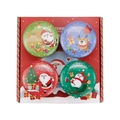 Christmas soy candle set with four festive metal tins in a decorative red gift box - Christmas Style D (Vanilla Cream Cake/Goji Tarocco Orange/Sandalwood/Chocolate Cake)