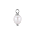 Pendente con perla bianca in argento sterling S925 con superficie liscia e gancio argento - A0026-Perla Rotonda Bianca / Argento