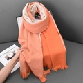 Double-sided orange and beige cashmere-style scarf with herringbone pattern and tassels - 70-190CM / Orange