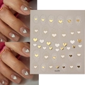 Adesivi per unghie a forma di cuore oro e bianchi con rilievo 3D e finitura metallica - Stile Cuore Cavo a Pois Oro Bianco (CO-270)