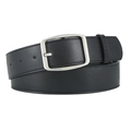 Classic black leather belt for men and women with a polished silver square buckle - Black+Silver Buckle