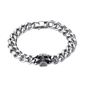 Bracciale da uomo a catena cubana in acciaio inossidabile argento con teschio centrale - Argento
