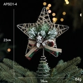 Estrella para árbol de Navidad en metal plateado con piñas y lazo de cuadros rojo y verde - Tipo D (Estrella de Cuerda de Cáñamo/Piñas)