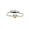 Adjustable gold beaded heart bracelet featuring sparkling cubic zirconia and black woven rope - Black Rope with Copper Beads