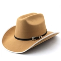 Chapeau de cowboy western classique en laine camel avec bande en cuir noir et bord blanc - M(56-58CM) Réglable / Camel avec Bordure Blanche