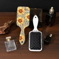 Spazzole a cuscino d'aria stile bohémien con stampa girasole e finitura bianca - Motivo Personalizzabile / Girasole Bohémien a Base Chiara