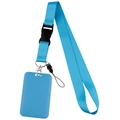 Vertical blue plastic ID card holder with matching lanyard and detachable buckle - Holder Set / Blue