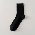 Classic black ribbed mid-calf cotton socks for men with a wide elastic comfort cuff - One Size / Black
