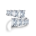 Minimalistischer 925 Sterlingsilber Ring mit Smaragdschliff-Diamanten im Wickel-Design - Einstellbar Offen / Doppelreihiger Smaragdschliff Zirkon Bypass-Stil (CBJZ206) / Silber
