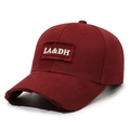 Vintage burgundy baseball cap with white LA&DH embroidery and distressed cotton details - Adjustable / Red