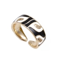 Adjustable evil eye ring with black and white enamel wavy pattern and zircons - Adjustable Open / Black