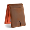 Vintage braune Crazy-Horse-Leder Geldbörse mit RFID-Schutz und orangefarbenem Futter - Orange