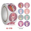 Roll of 2.5cm Easter rabbit stickers featuring eight cute cartoon bunny designs - Multi-expression Cartoon Bunny Series (K-179) / 500 Pieces/Pack (Diameter 2.5cm)