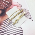 Set of 3 golden alloy hair clips with pearls on a white display card background - 16# W-Shape Gold Duckbill 3Pcs Set