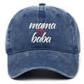 Classic navy washed denim baseball cap with mama baba embroidery and red heart - One Size / Washed Navy Blue