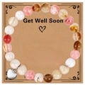 Detail of amethyst and agate bead bracelet with silver heart charm on Get Well Soon card - Watermelon Stone Bracelet