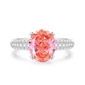 S925 sterling silver ring with oval pink-orange sapphire and pavé-set diamonds - FDJZ-120 Padparadscha Pink