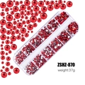 Flatback red resin rhinestones in a 12-grid organizer box for nail art and DIY decoration - Big Red (ZSHZ-870)