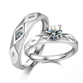 Detail of adjustable couple rings with King and Queen engravings and sparkling crystals - King & Queen