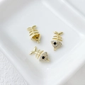 Detailed view of 14k gold-plated fish bone pendants with sparkling zircon stones - 14# Fishbone