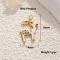 Gold plated mini reindeer pendant with white enamel and colorful gems for DIY jewelry - Mini Elk